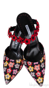 Chamaca 70 Appliquéd Floral-print Linen Mules
