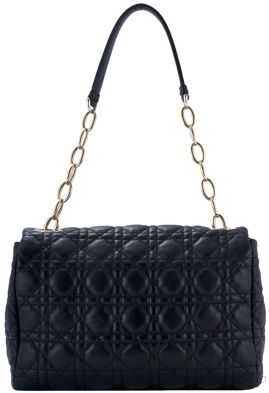Black Leather Cannage Shoulder Bag