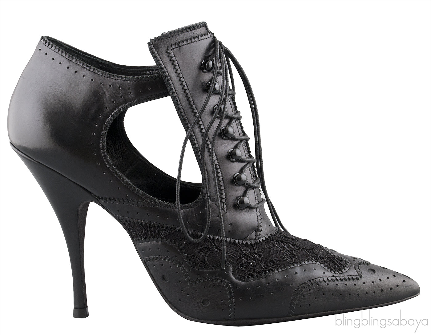 Black Lace Up Pointed Toe Booties
