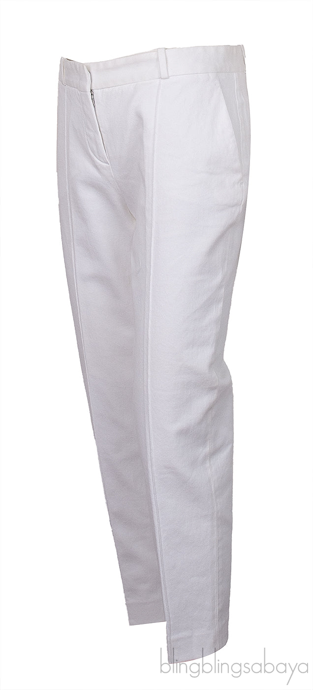 White Cropped Denim Cotton Pants