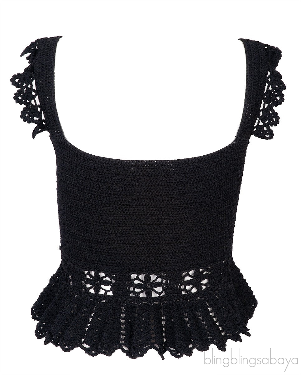 Black Crochet Ruffled Top