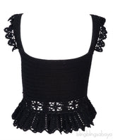 Black Crochet Ruffled Top