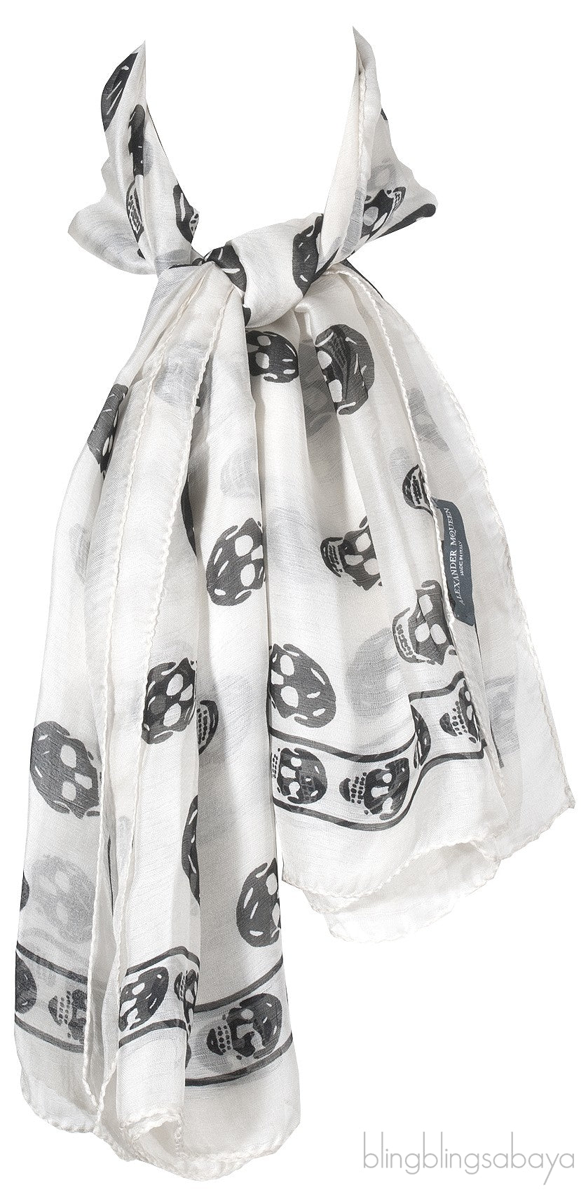 White Silk Chiffon Skull Scarf