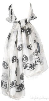 White Silk Chiffon Skull Scarf