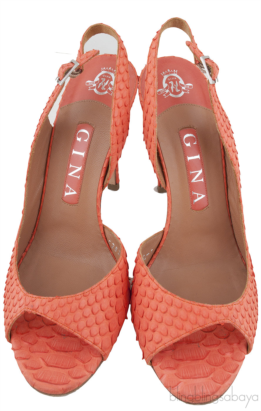 Orange Python Slingback Heels