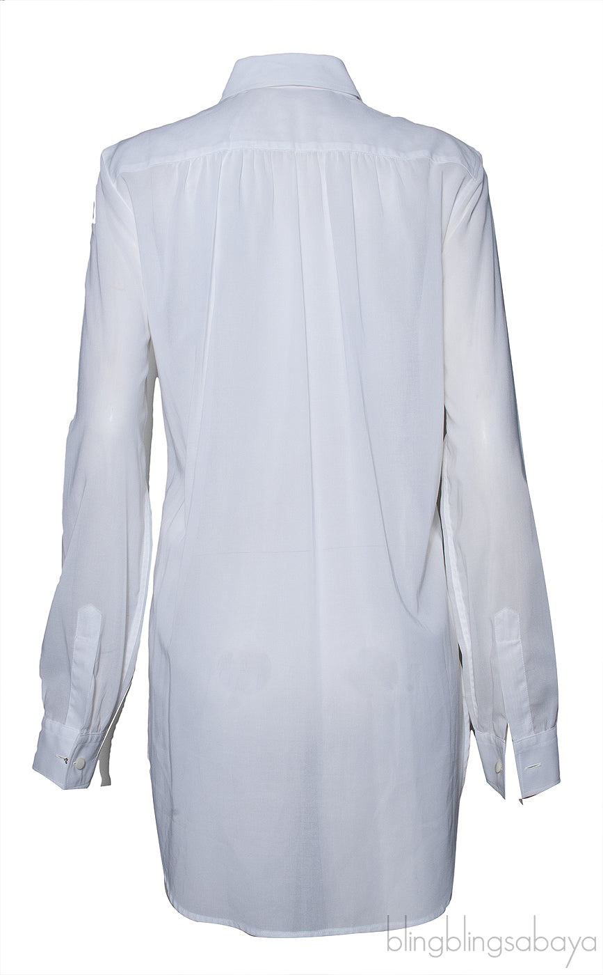 Pleated Off-white Long Sleeve Shirt