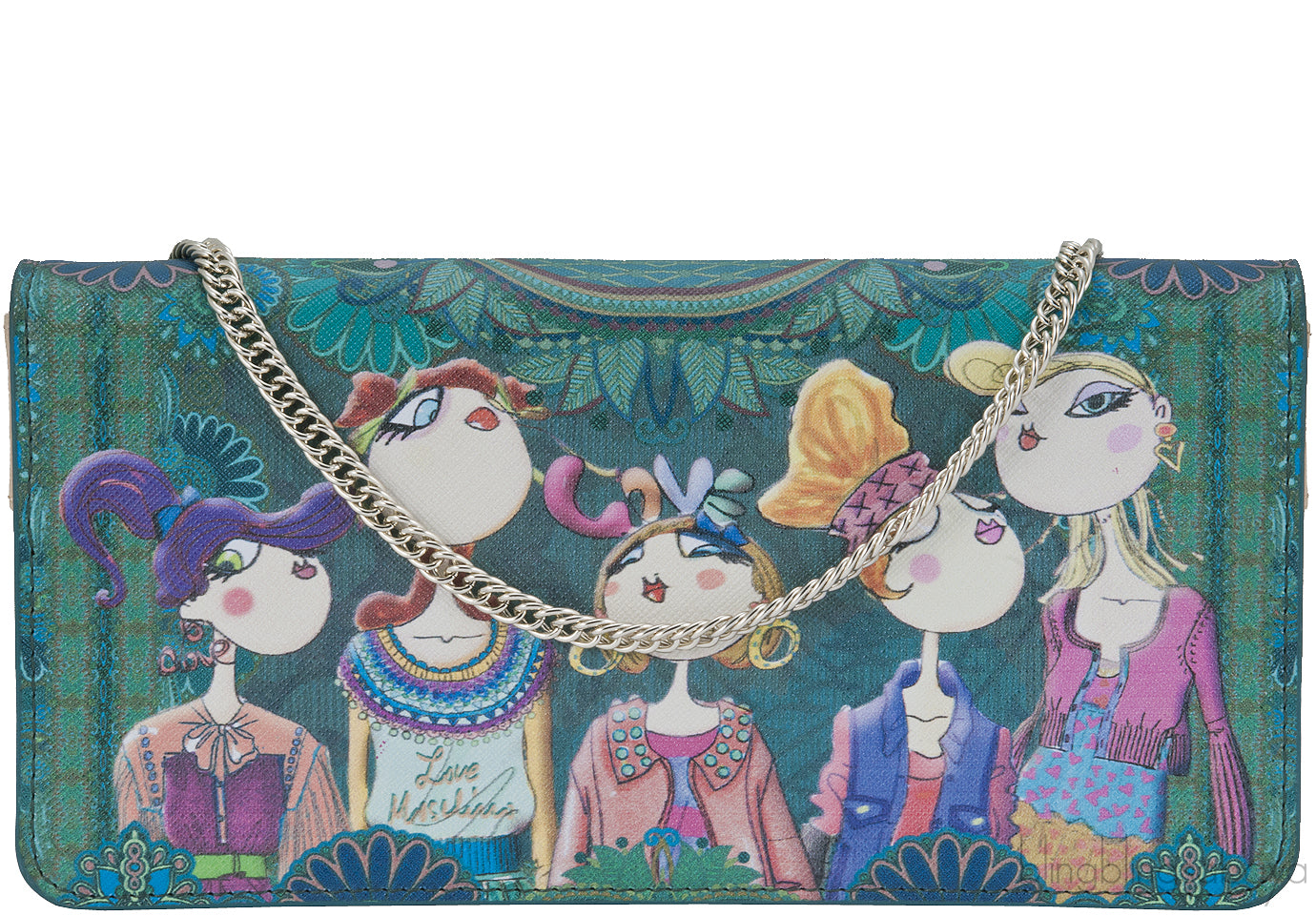 Girls Print Green Clutch Shoulder Bag