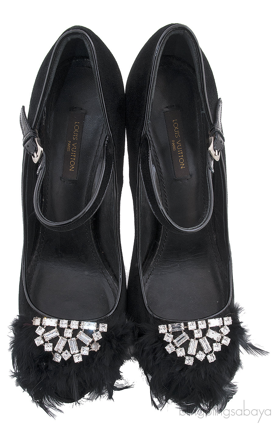 Black Velvet Crystal/Feather Heels