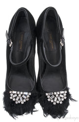 Black Velvet Crystal/Feather Heels