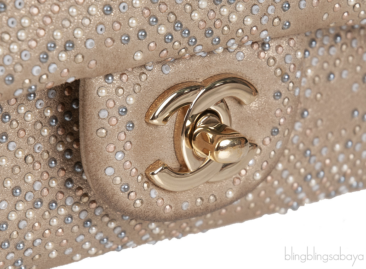 Crystal Bead Jewel Gold Medium Flap Bag
