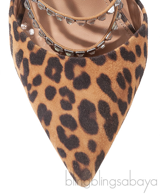 Aquazzura Brown Leopard Donata Suede Crystal Mules