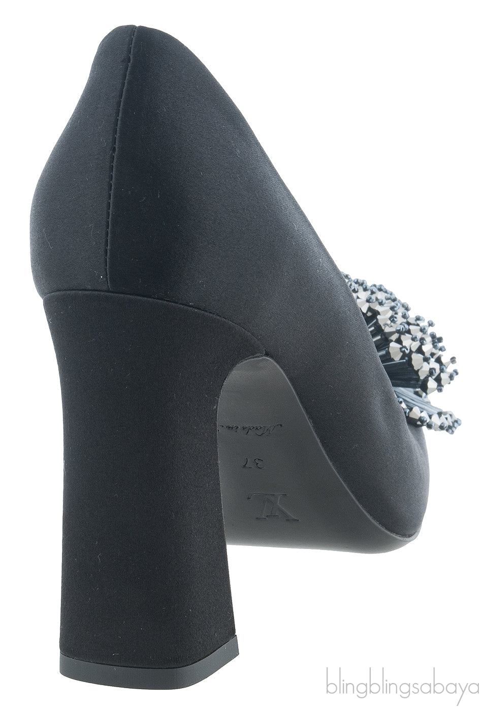 Black Satin Bead Embellished Heels