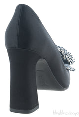 Black Satin Bead Embellished Heels