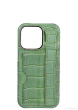 Card Holder Strap Iphone 15 Case Alligator Apple Green