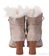 Grey Fur Trim Lace Ankle Boots