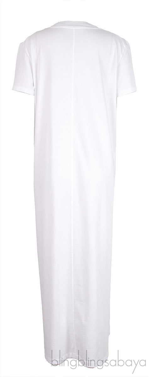 White Cotton Plain Maxi Dress