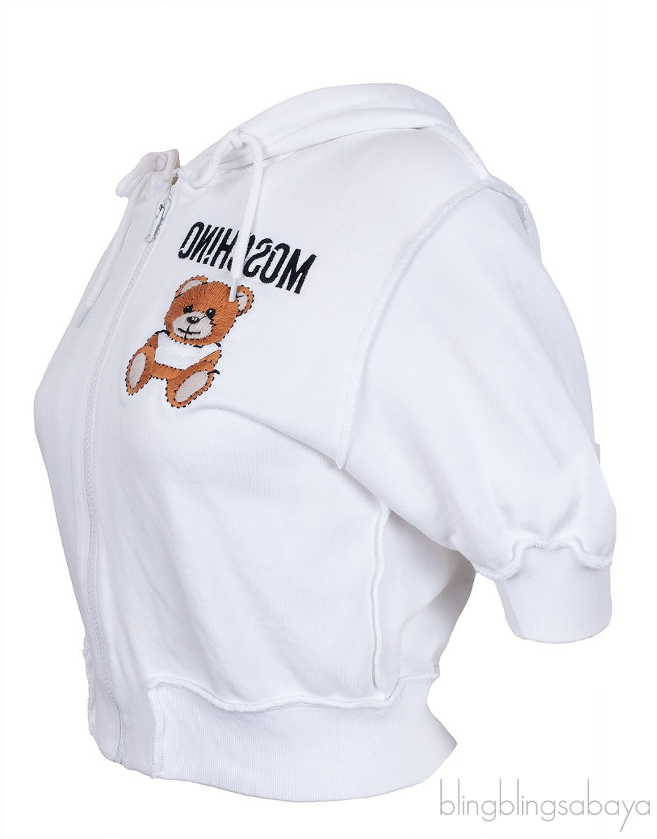 White Reverse Embroiderie Bear Hoodie