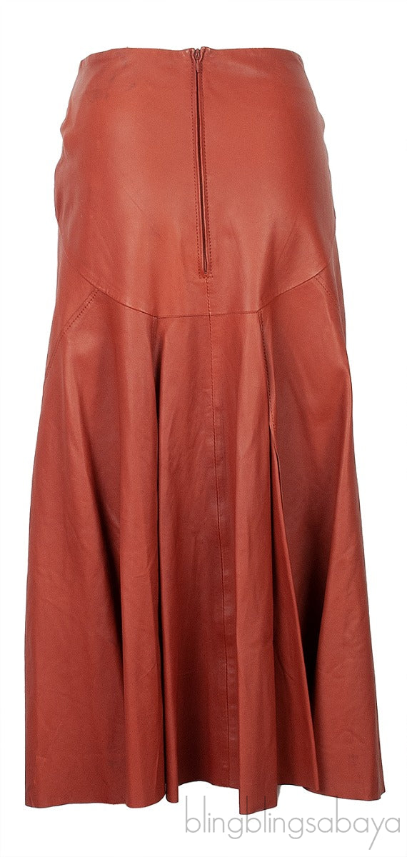 Brown Leather Midi Skirt