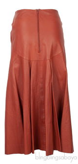 Brown Leather Midi Skirt