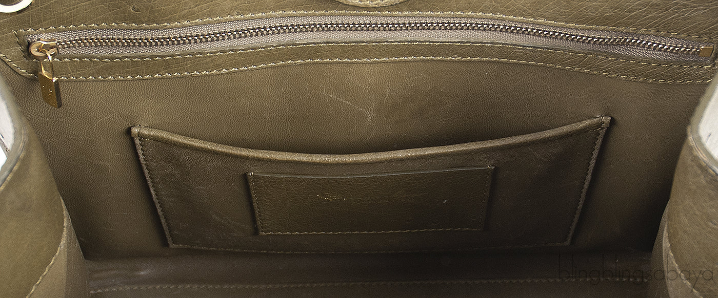 Olive Green Ostrich Top Handle Bag