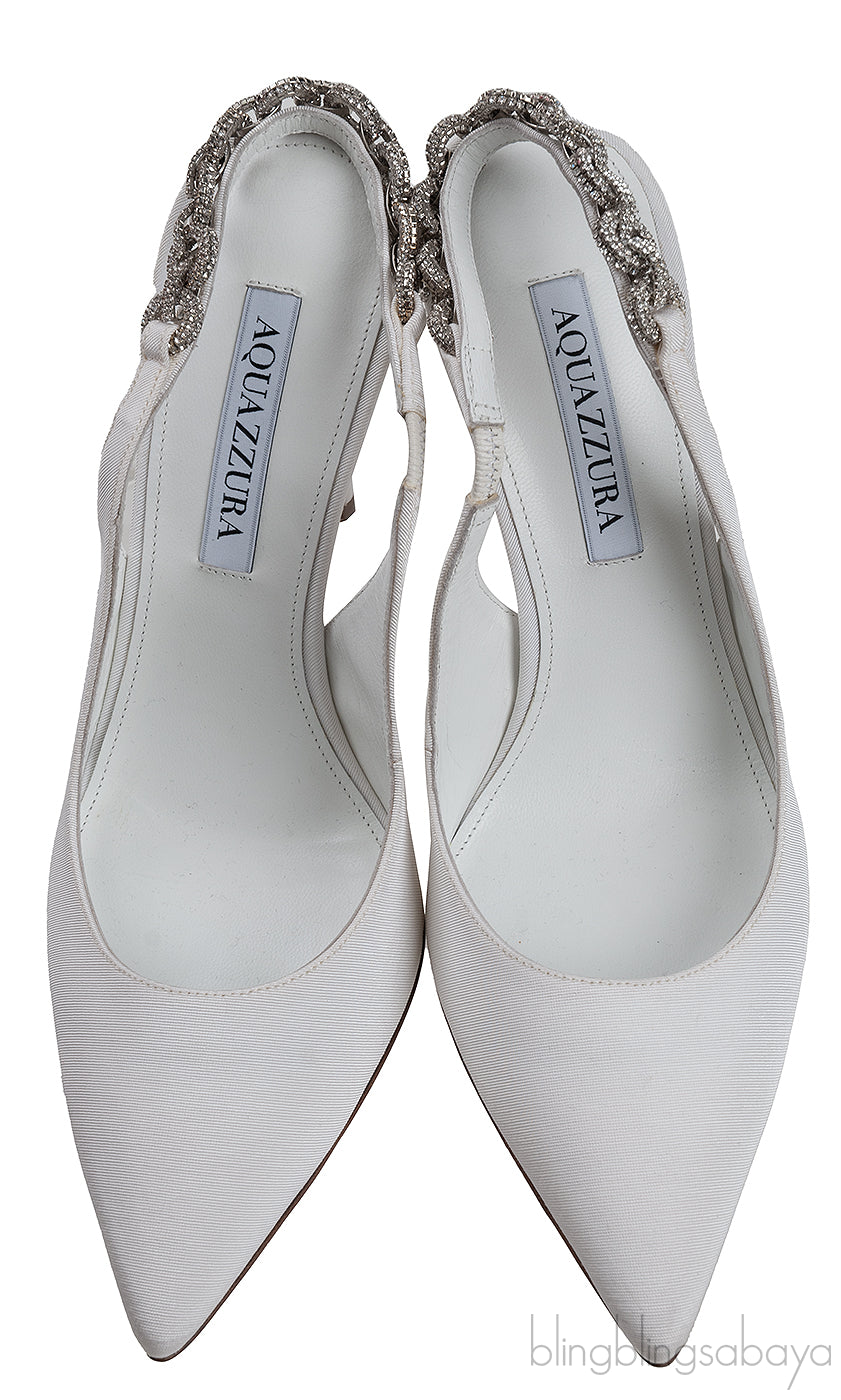 Aquazzura White Love Link 105 Crystal Slingback Heels