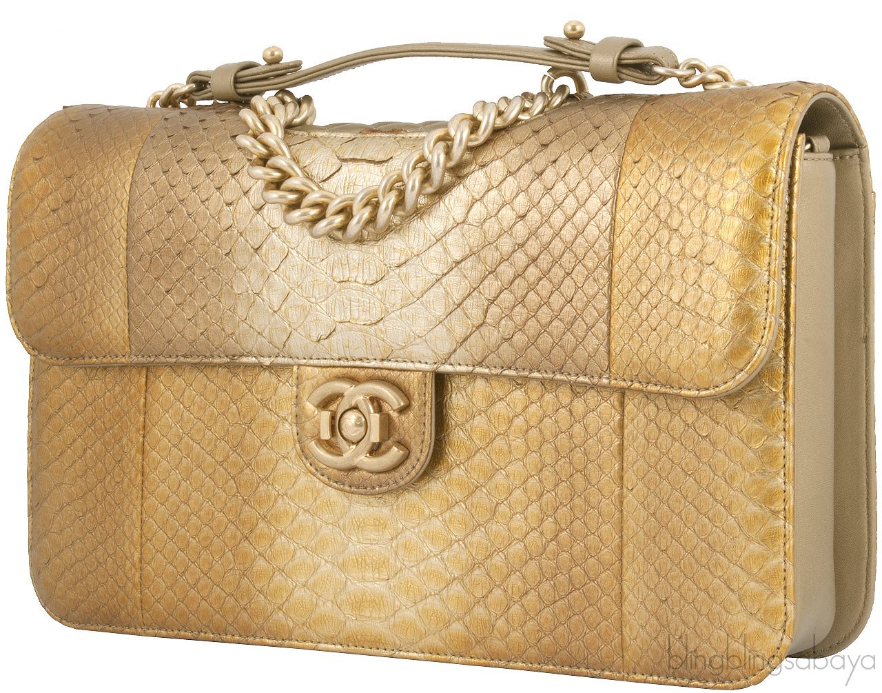 Gold Metallic Python Shoulder Bag