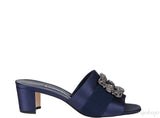 Martamod Navy Blue Satin Mules