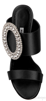 Black Satin Fibiona Slide Sandals