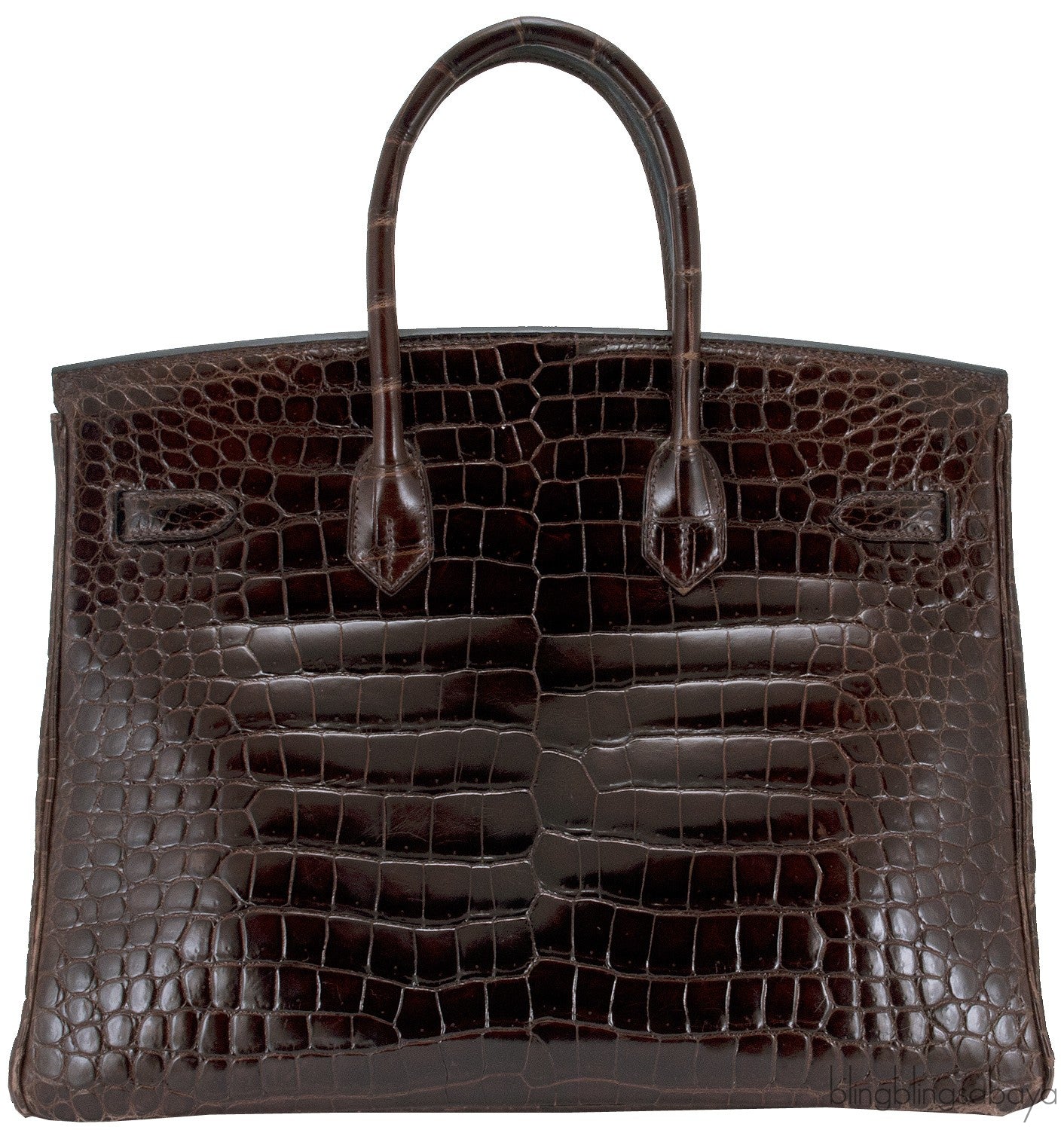 Birkin 35 Brown Patent Porosus GHW