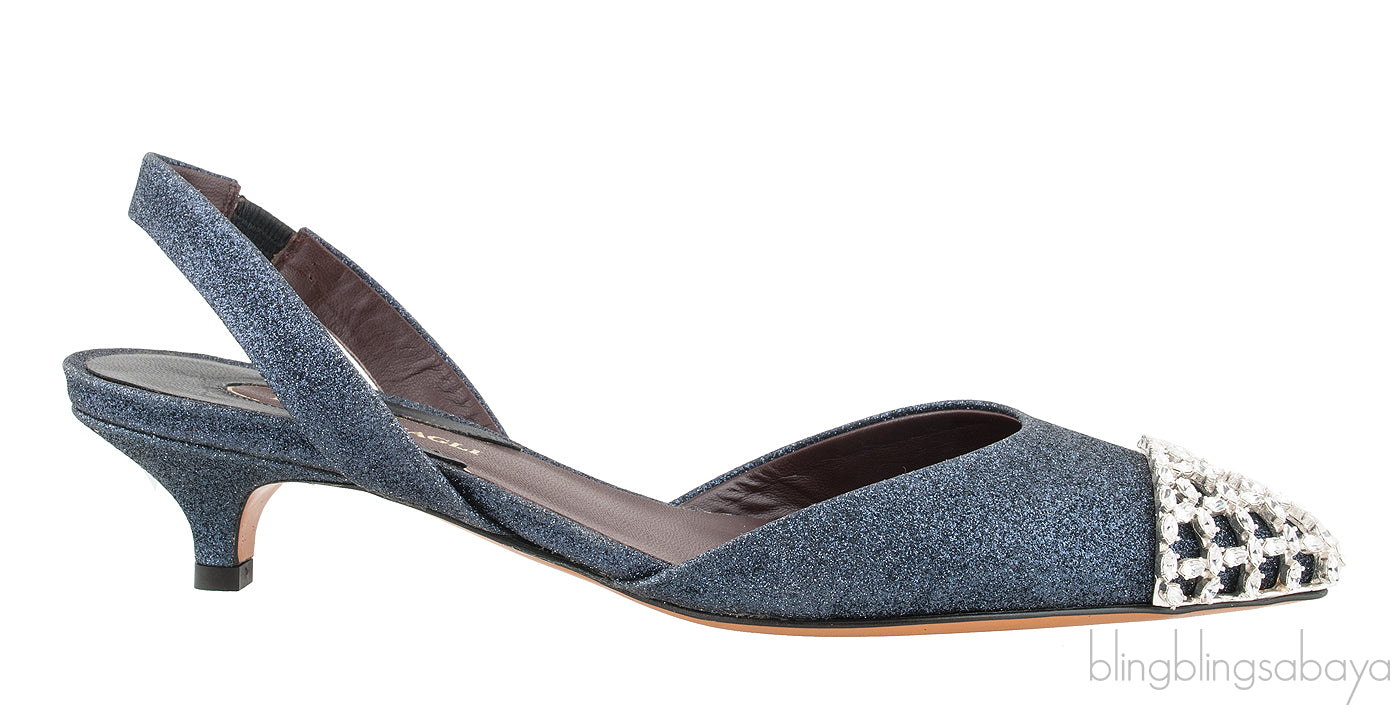 Efia Blue Grey Glittered Crystal Toe Sandals