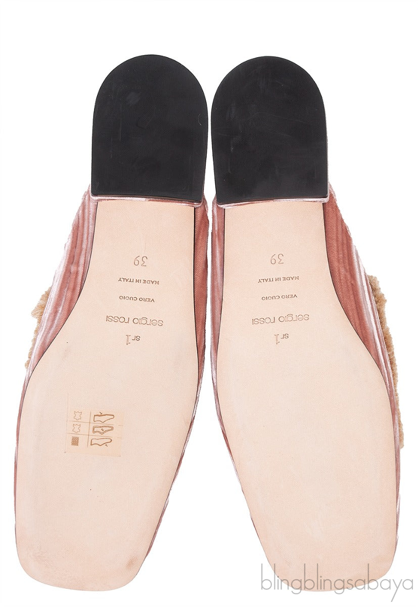 Jute Embellished Crushed Velvet Mules