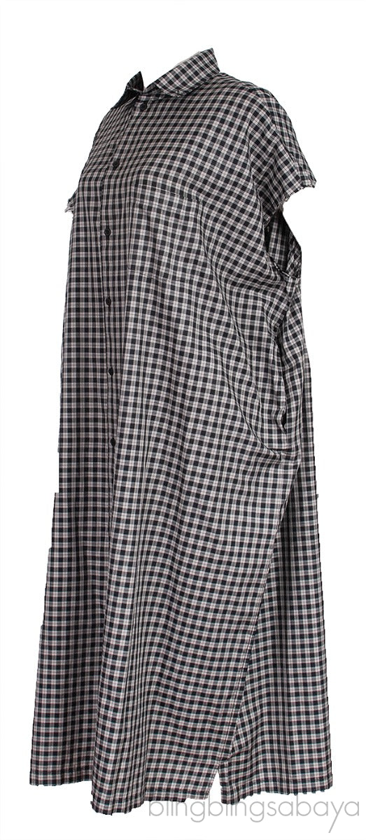 Grey Checkered Oversized Shirt Dress