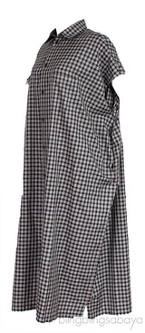 Grey Checkered Oversized Shirt Dress
