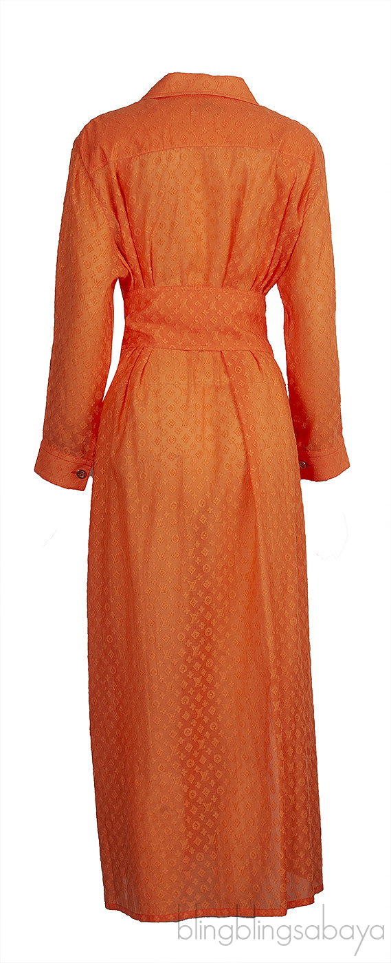 Louis Vuitton Fil Coupe Orange Shirt Belted Dress