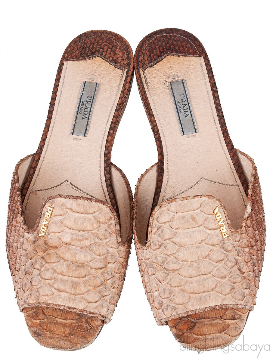 Brown Python Open Toe Slide Sandals 38