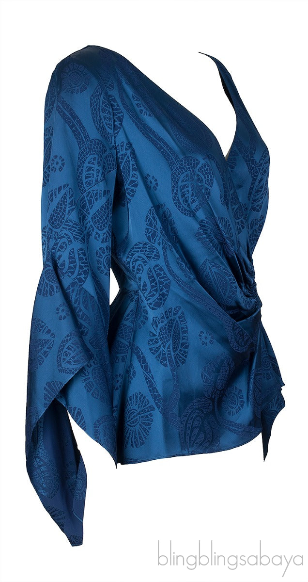 Blue Wrap Long Sleeve Top