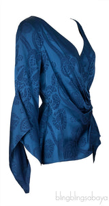 Blue Wrap Long Sleeve Top