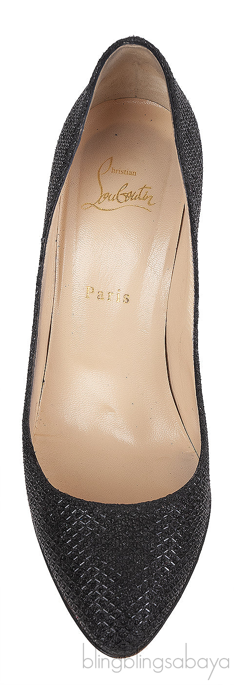 Christian Louboutin Metallic Black Fabric Heels