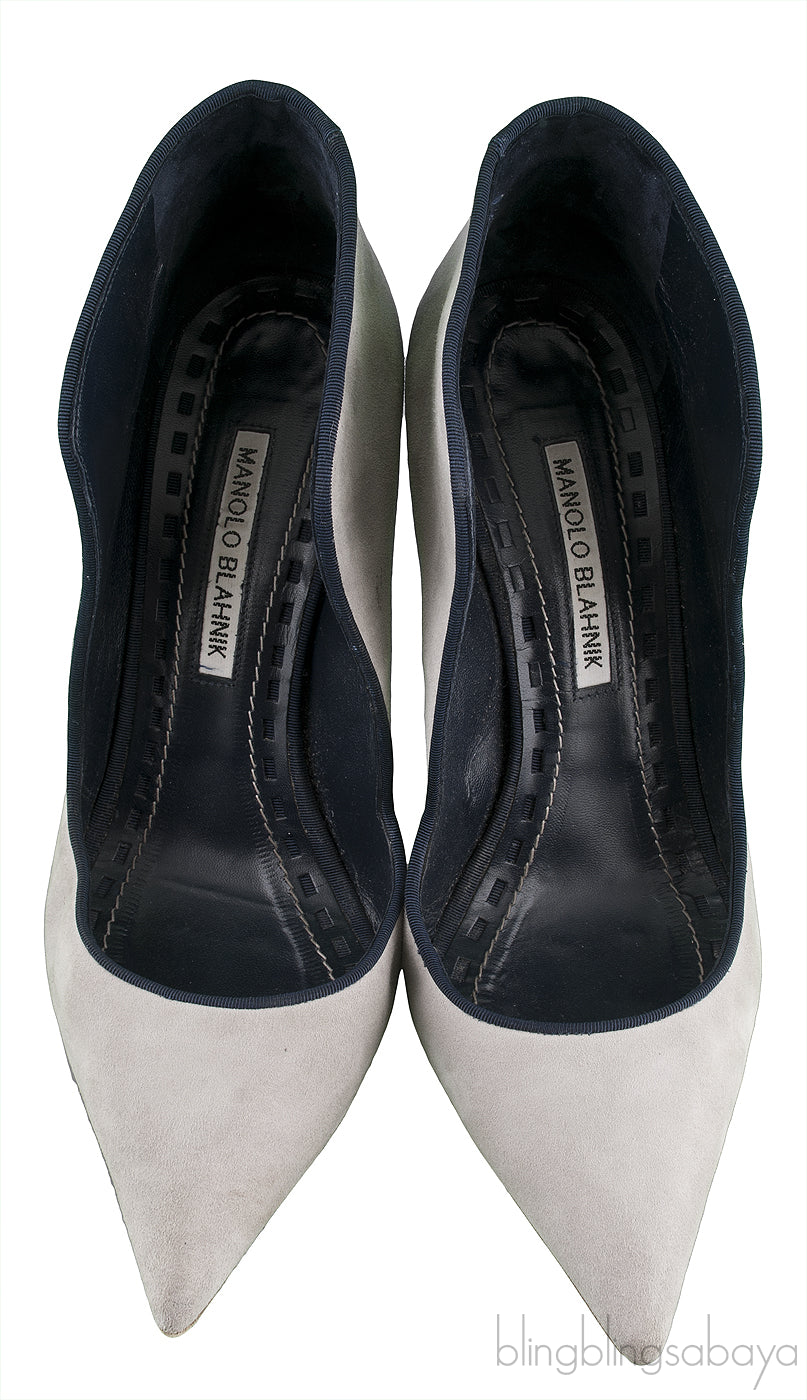 Grey Suede Pointed Toe Heels