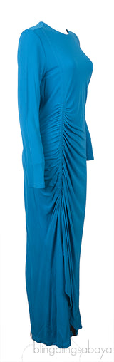 Turquoise Gathered Long Sleeve Dress