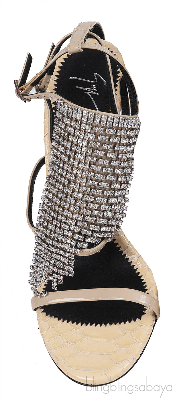 Giuseppe Zanotti Python Embossed Beige Crystal Sandals