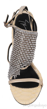 Giuseppe Zanotti Python Embossed Beige Crystal Sandals