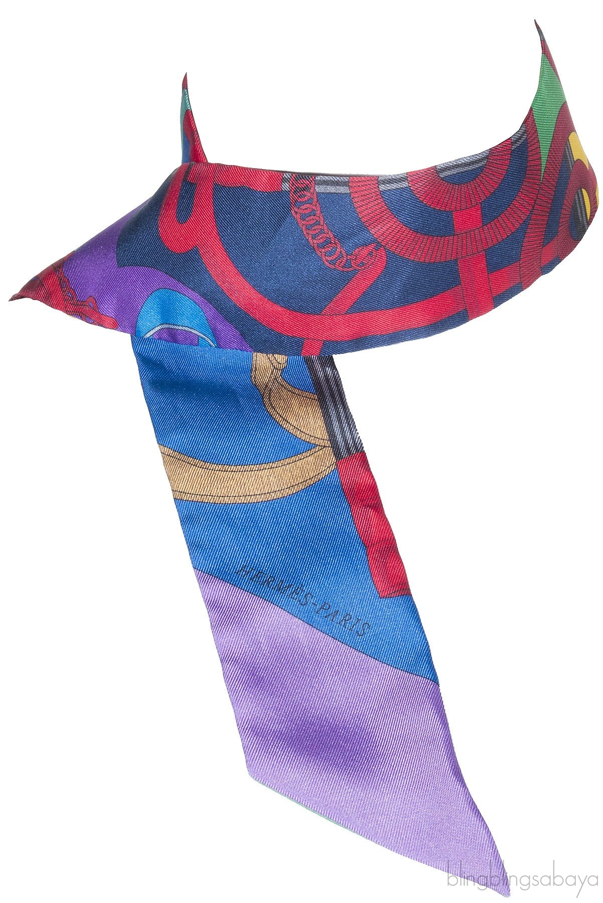 Purple Multi-color Printed Twilly