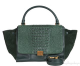 Trapeze Emerald Green Croc Embossed Shoulder Bag