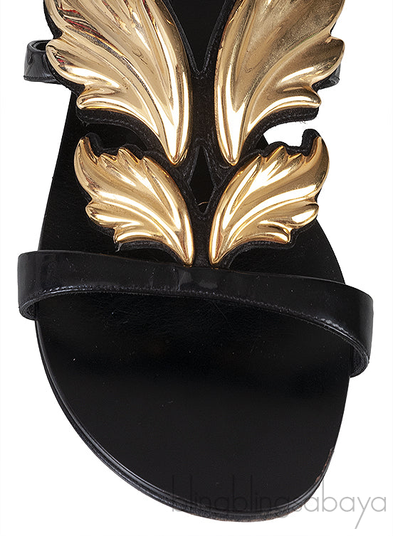 Ans Cruel Gold Metal Leaf Strappy Flat Sandals
