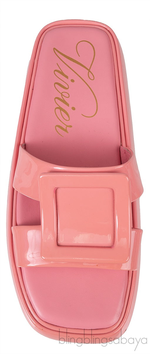 Peach Buckle Leather Mule