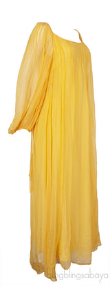 Dark Honey Pleated Silk Mousseline Maxi Dress