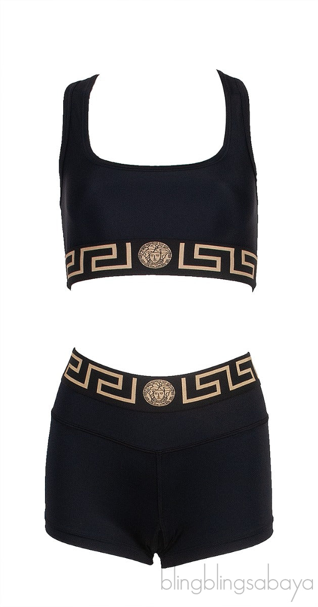 Black Icon Logo Cropped Top & Elasticized Shorts