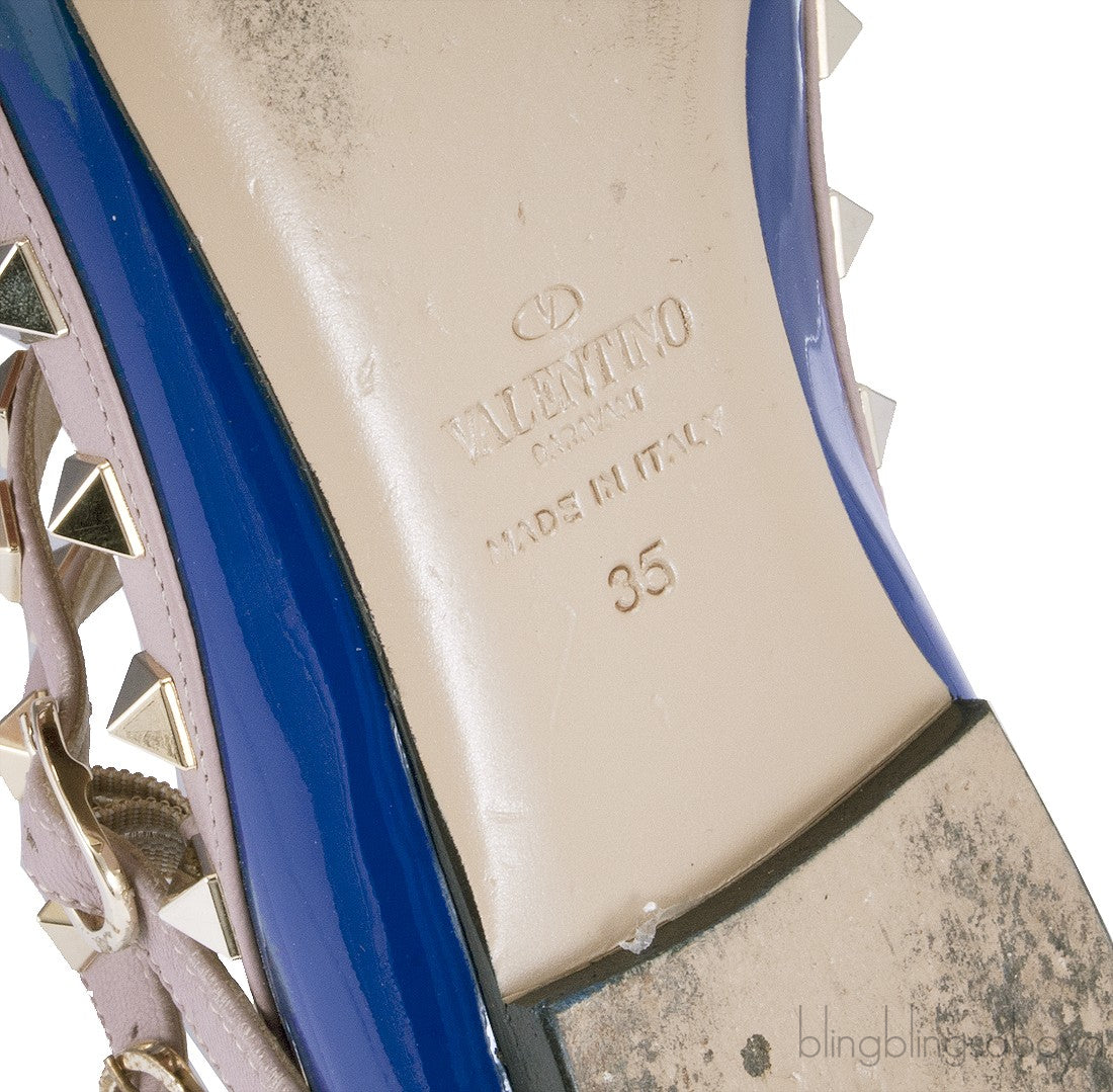 Patent Blue Rockstud Flat Ballerina