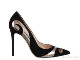 Gianvito Rossi Black Suede PVC Swirl 150 Pumps